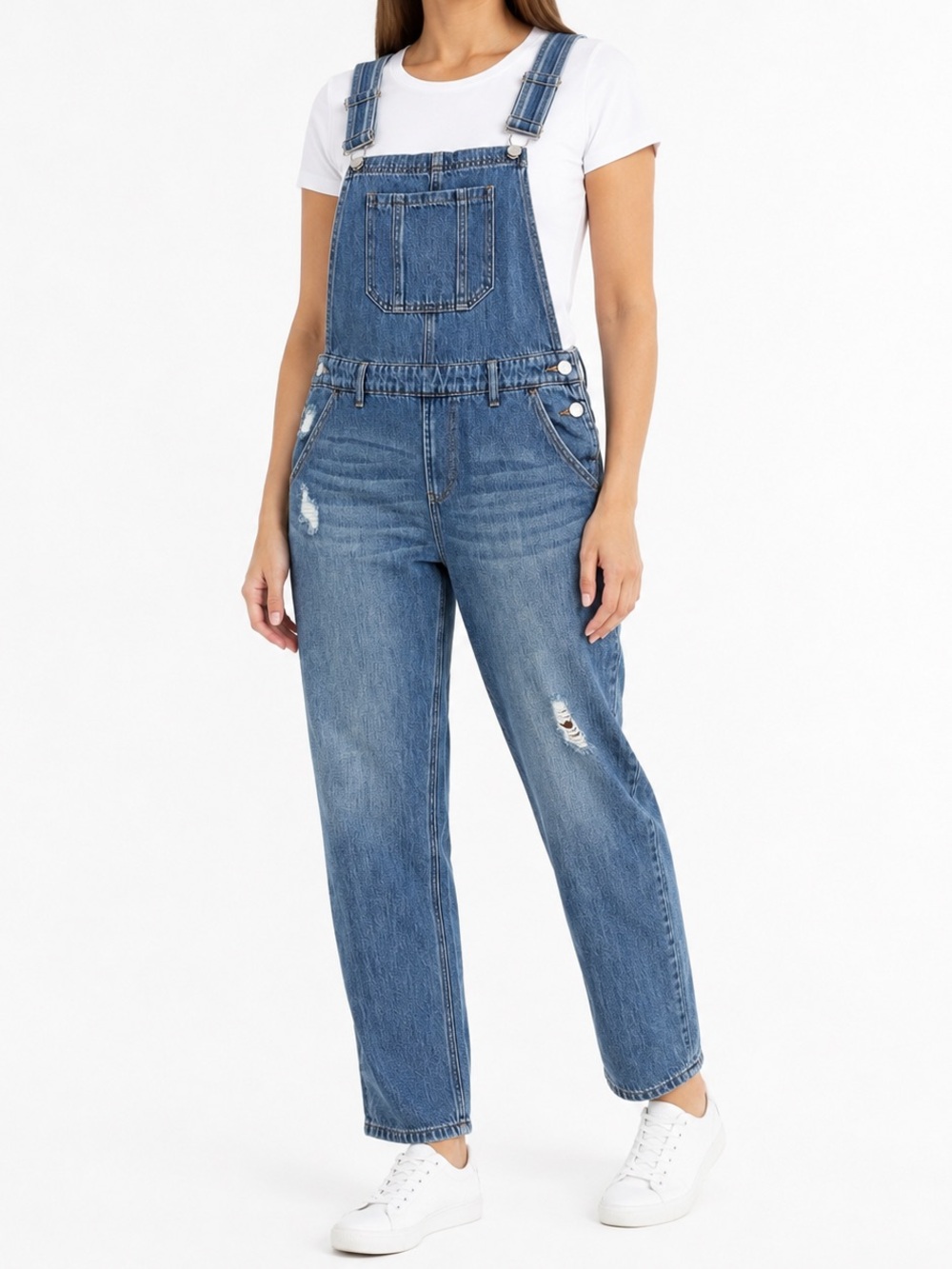 RISEN Relaxed Denim Overalls Medium Distressed Straight Leg Bib Jeans